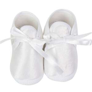 Fiús fehér puhatalpú baba cipő szatén szalaggal, keresztelő cipő - Puhatalpú cipő, kocsicipő