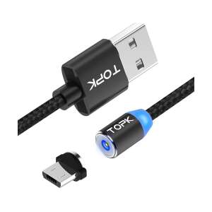 TOPK magnetic Micro USB charging cable with LED light, black, 1 meter - Phone Charger and External Battery & Power Bank