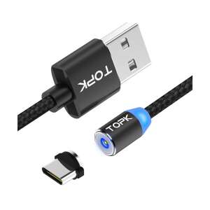 Cablu de incarcare magnetic, TOPK, LED, 1m, 2.4A USB Type-C USB-C, rotatie 360, compatibil cu telefoane mobile, negru 90018168 Încărcător de telefoane