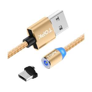 Kabel ładujący magnetyczny TOPK z podświetleniem LED, złoty kolor, złącze Micro USB - Ładowarka do telefonu
