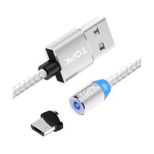 Kabel ładujący magnetyczny TOPK z podświetleniem LED, złącze Micro USB, kolor srebrny - Ładowarka do telefonu