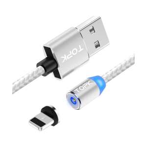 Kabel ładujący magnetyczny TOPK z podświetleniem LED, srebrny, 1 metr długości, kompatybilny z Apple iPhone i iPad - Ładowarka do telefonu