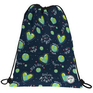 Vrecko na šnúrky 21 Planet s vreckom na zips, s potlačou modrej a zelenej Zeme so srdcami a sloganom "Zachráň Planétu" - Doplnky oblečenia