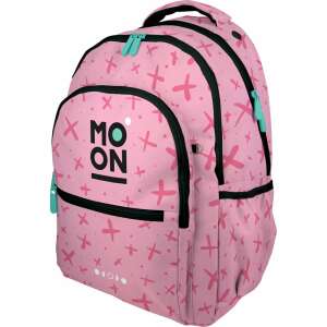 Moon Rosa ergonomic backpack for kids, pink with black and turquoise details, featuring a cross pattern - Preschool Backpack, Bag