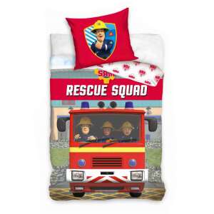 Комплект спално бельо Fireman Sam Rescue Squad, с червена пожарна кола със Сам и екипа му, калъф за завивка 140x200cm и калъфка за възглавница 70x90cm - Текстил за дома