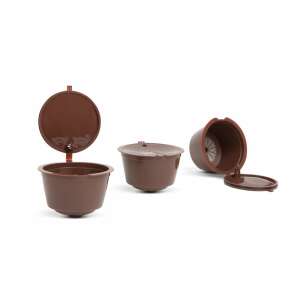 Bewello újratölthető kávékapszulák Dolce Gusto kávéfőzőkhöz, 2 db-os csomag, barna szín, nyitott és zárt nézet - Kávépárna & Kávékapszula