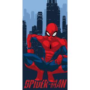 Spiderman City Beach Towel, 70x140cm, red and blue Spiderman design on a blue city background - Bath Towel, Washcloth, Hooded Towel