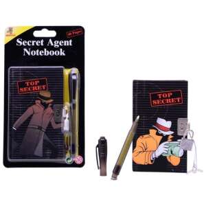 Caiet secret agent cu lacăt și stilou, copertă neagră cu ilustrație spion, 48 de pagini - Jurnale