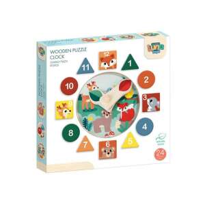 Ceas Puzzle din Lemn cu Animale, 12 piese, Jucărie Educațională pentru Copii, Sortare de Forme, Învățarea Timpului, Luna Toys - Jocuri de sortare a formelor