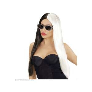 Fekete és fehér hosszú paróka nőknek, jelmez kiegészítő - Paróka