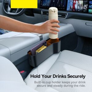Baseus OrganizeFun car seat organizer in use, holding bottle - Car Organizer