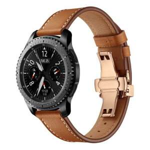 Rózsaszín arany pillangó csatos barna bőr okosóra szíj Samsung Galaxy Watch 46mm, Watch GT2 46mm, Watch GT 2e, Gear S3 Frontier, Honor MagicWatch 2 46mm órákhoz - Okosóra szíj