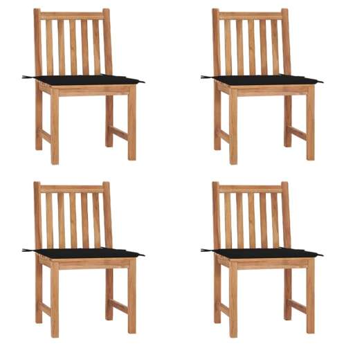 vidaXL teak kerti székek fekete párnákkal, 4 db - Kerti fotel és szék