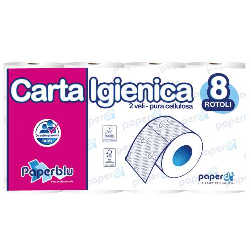 8 tekercses Paperblu Carta Igienica 2 rétegű toalettpapír, 100% cellulóz