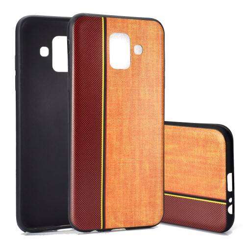 Samsung Galaxy A6 (2018) Szilikon tok Farmer textil mintával, Barna és Khaki - Telefontok
