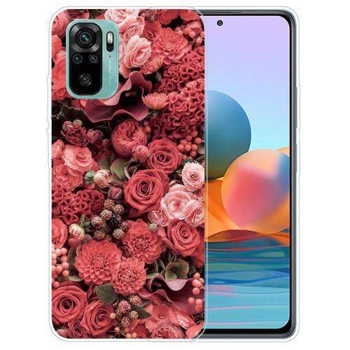 Piros virágos szilikon tok Xiaomi Redmi Note 10, Note 10S és Poco M5s telefonokhoz - Telefontok
