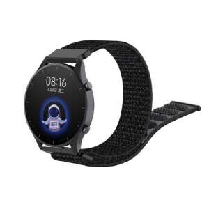 Fekete nylon okosóra szíj tépőzárral, kompatibilis a Xiaomi Watch Color, Samsung Galaxy Watch 46mm, Huawei Watch GT 2 46mm, Gear S3 Frontier órákkal - Okosóra szíj