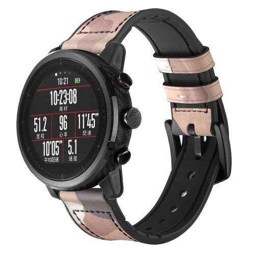 Rózsaszín terepmintás valódi bőr okosóra szíj Samsung Galaxy Watch 46mm, Watch GT2 46mm, Watch GT 2e, Gear S3 Frontier, Honor MagicWatch 2 46mm órákhoz