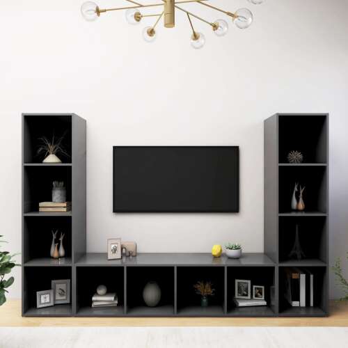 vidaXL 3 db szürke forgácslap TV-szekrény 142,5 x 35 x 36,5 cm 44389598