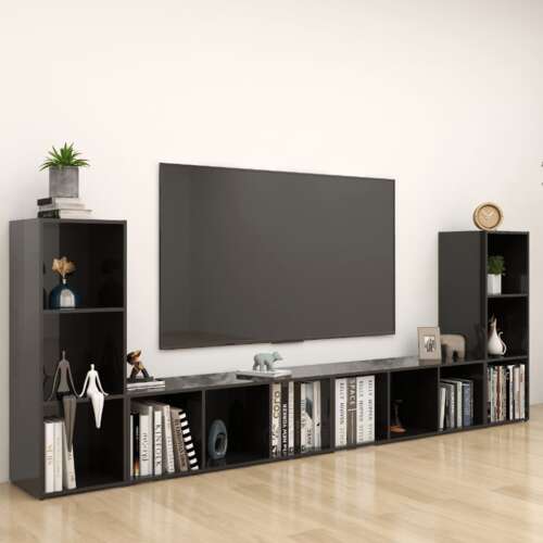 vidaXL 4 db magasfényű fekete forgácslap TV-szekrény 107 x 35 x 37 cm 53473995