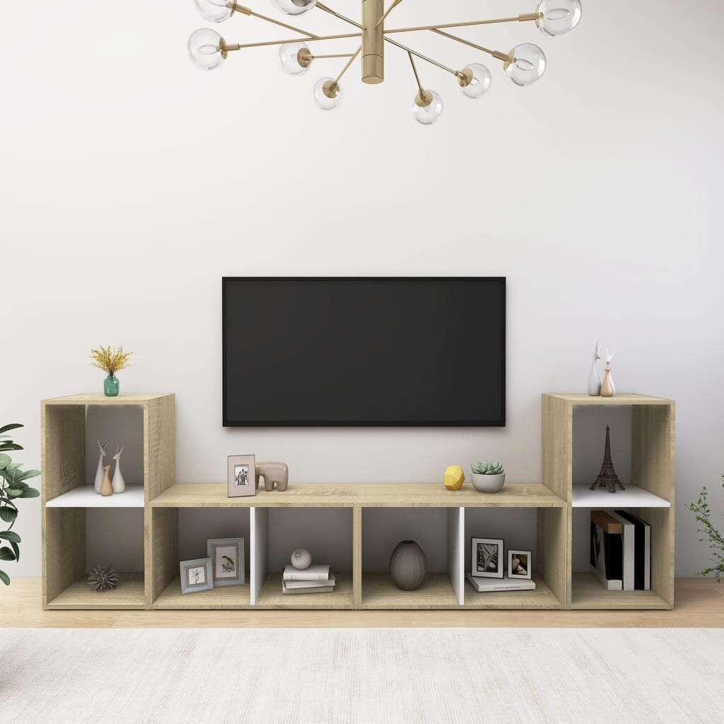 vidaXL 4 db fehér-sonoma színű forgácslap TV-szekrény 72x35x36,5 cm