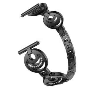 Fém okosóra szíj - strasszkővel díszített, 210mm hosszú, 22mm széles, 160-230mm csuklóméretig ajánlott - FEKETE - SAMSUNG Galaxy Watch 46mm / Watch GT2 46mm / Watch GT 2e / Galaxy Watch3 45mm / Honor MagicWatch 2 46mm 90118602 - Okosóra szíj