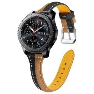 Fekete és barna bőr szíj Samsung Galaxy Watch 46mm, Watch GT2 46mm, Watch GT 2e, Galaxy Watch3 45mm, Honor MagicWatch 2 46mm okosórákhoz - Okosóra szíj