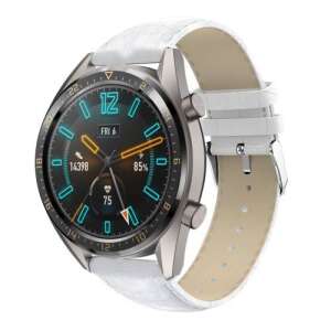 Fehér krokodil mintás bőr okosóra szíj Samsung Galaxy Watch 46mm, Samsung Gear S3 Classic, Gear S3 Frontier, Honor MagicWatch 2 46mm órákhoz - Okosóra szíj