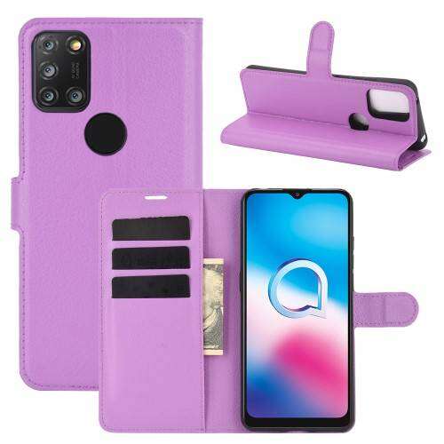 Lila bőr pénztárca tok Alcatel 3X (2020) okostelefonhoz, kártyatartókkal és állvány funkcióval 