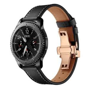 Fekete valódi bőr okosóra szíj rózsaarany pillangó csattal HUAWEI Watch GT, HUAWEI Watch 2 Pro, Honor Watch Magic, HUAWEI Watch GT 2 46mm órákhoz - Okosóra szíj