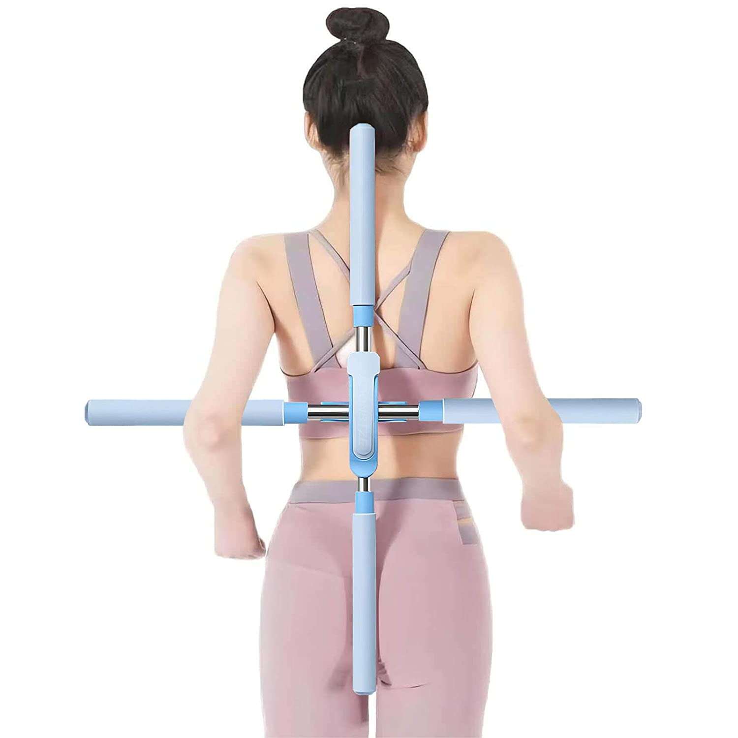 Posture Corrector, Back and Spine Straightener, Universal, Yoga Stick Type, Retractable Design for Adults and Children, Blue