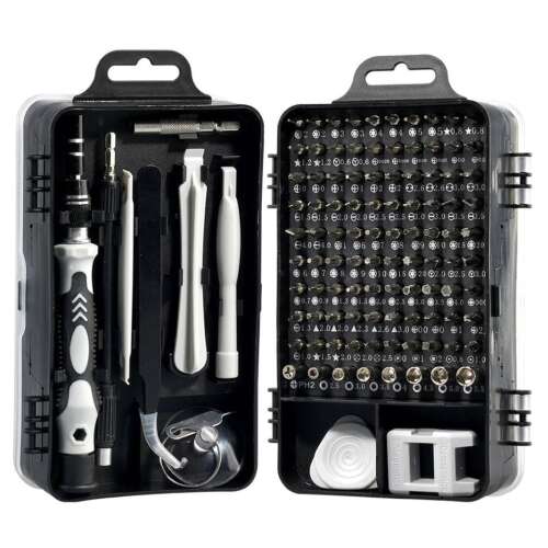Set de șurubelnițe de precizie cu 115 piese, include diverse capete, șurubelnițe și instrumente pentru repararea electronicelor, repararea telefoanelor și alte proiecte DIY