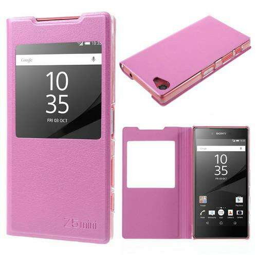Rózsaszín flip tok a Sony Xperia Z5 Compact-hoz, oldalra nyíló ablakos, védő tok - Telefontok