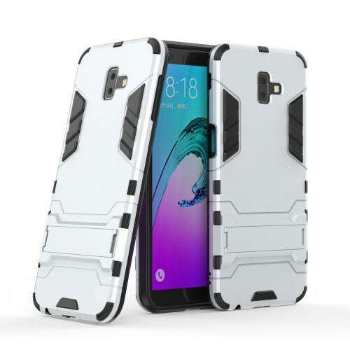 Ezüst TRANSFORM védőtok Samsung Galaxy J6+ SM-J610F-hez, állvánnyal és megerősített szilikon betéttel - OTT!
