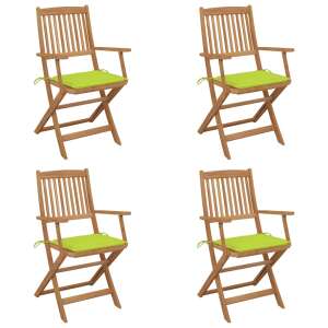 4 db vidaXL összecsukható akácfa kerti szék lime zöld párnákkal - Kerti fotel & Szék
