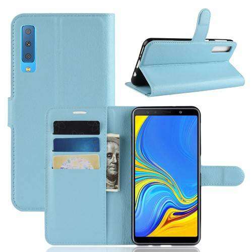 Világoskék bőr flip tok Samsung Galaxy A7 (2018) telefonhoz, kártyatartókkal és állvány funkcióval - Telefontok