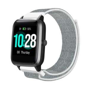 Fehér és szürke szövet okosóra szíj tépőzáras rögzítéssel Xiaomi Haylou Solar LS01, Umidigi Uwatch3, Uwatch3 GPS, UFit, Uwatch GT órákhoz - Okosóra szíj