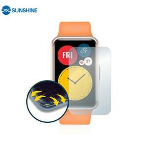 SUNSHINE Hydrogel TPU okosóra képernyővédő fólia a HUAWEI Watch Fit / Watch Fit Elegant Edition-hoz, Ultra Clear, ÖNREGENERÁLÓ, teljes képernyő védelem - Sunshine
