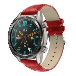Piros krokodilbőr mintás valódi bőr okosóra szíj Samsung Galaxy Watch 46mm, Samsung Gear S3 Classic, Gear S3 Frontier, Honor MagicWatch 2 46mm órákhoz - Okosóra szíj