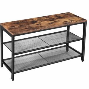 VASAGLE Raft pentru pantofi, cu 2 nivele, metal, 80x30x44cm, stil industrial, maro rustic si negru