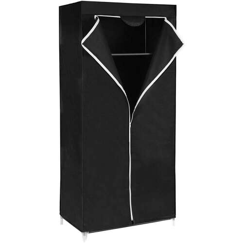 Összecsukható szövet ruhásszekrény, mobil gardrób, 75 x 45 x 160cm, fekete