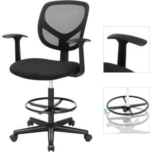 Ergonomska uredska stolica s naslonima za ruke, visina sjedala 55-75 cm, crna | SONGMICS 44126067 - Namještaj