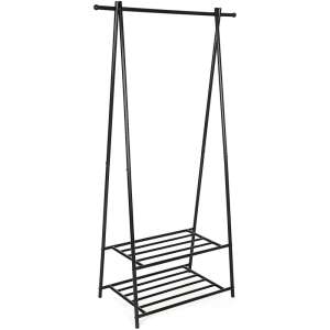 Crni metalni stalak za kapute s dvije police - Namještaj