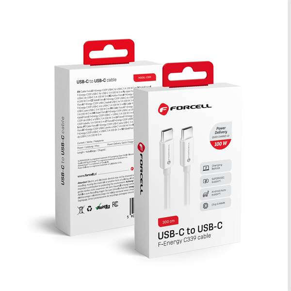 FORCELL Type-C Cable C to Type-C QC4.0 5A/20V PD100W C339 3m white