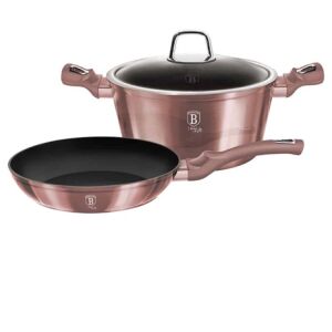 Berlinger Haus I-Rose Collection 3-teiliges Kochtopfset, rosa Metallic-Finish, Bratpfanne und Topf mit Glasdeckel - Berlinger Haus