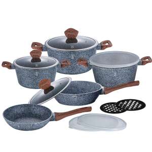Berlinger Haus Forest Line 13 piece cookware set, grey marble coating, wooden handles - Berlinger Haus