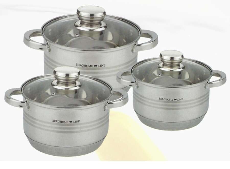 Berghome Line Rozsdamentes Edénykészlet - 3 db Lábas, Üvegfedővel