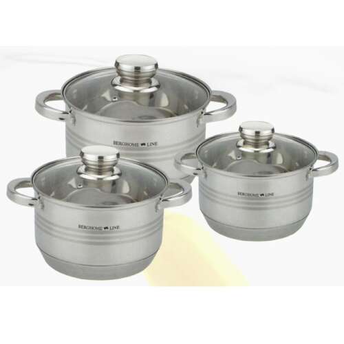 Berghome Line Rozsdamentes Edénykészlet - 3 db Lábas, Üvegfedővel