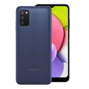 Etui na telefon Samsung Galaxy A03s w kolorze niebieskim, widok z przodu i tyłu - Kontakty telefoniczne