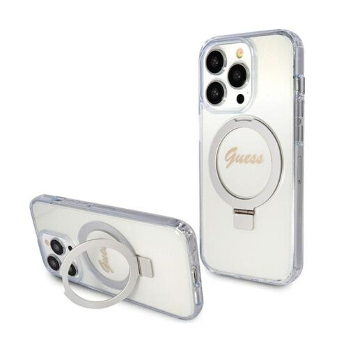 Guess Ring Stand Script Glitter MagSafe - iPhone 15 Pro Max Phone Case (Transparent)